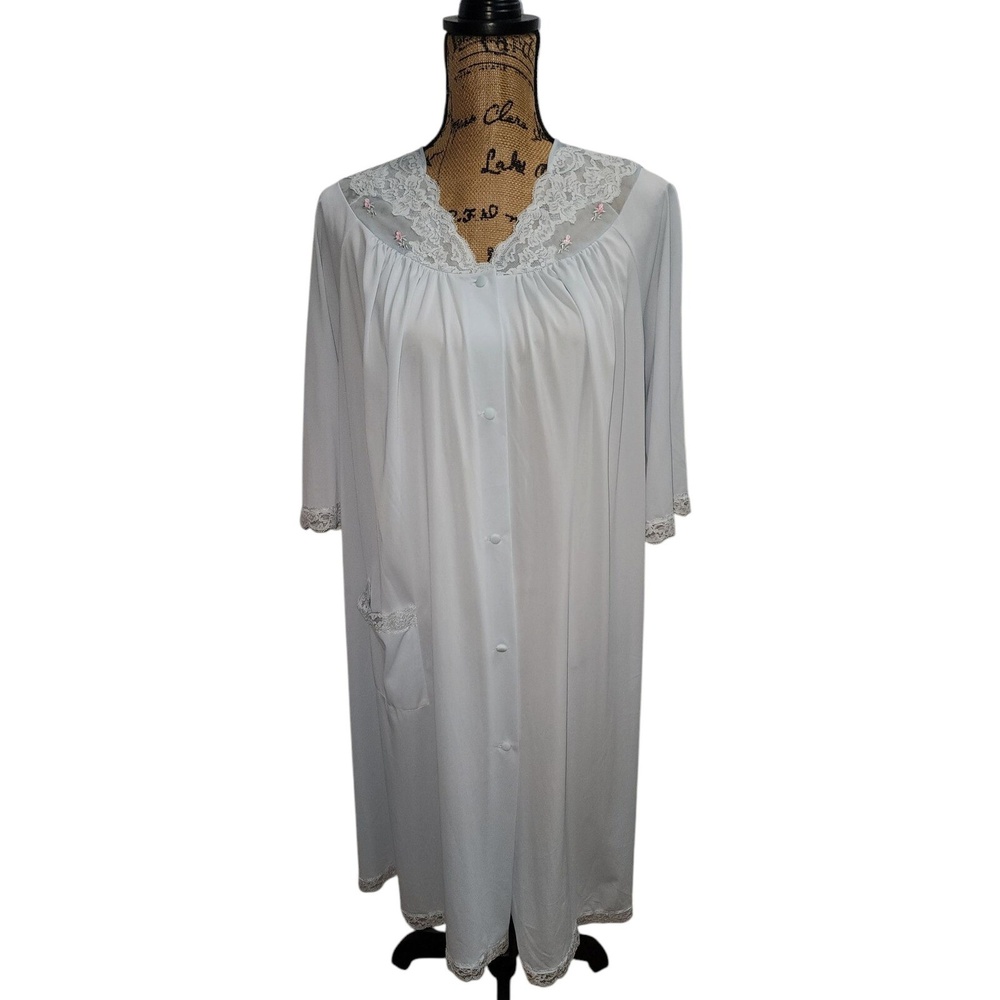 Shadowline Lace Trim Nightgown Vintage Floral Embroidery Lingerie Loungewear